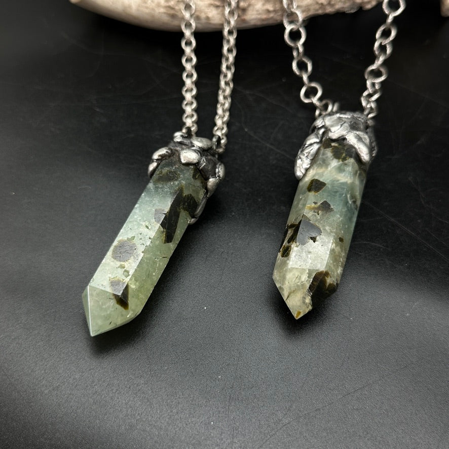 Fern ~ Prehnite Tower ~ Polished Prehnite Point Necklace