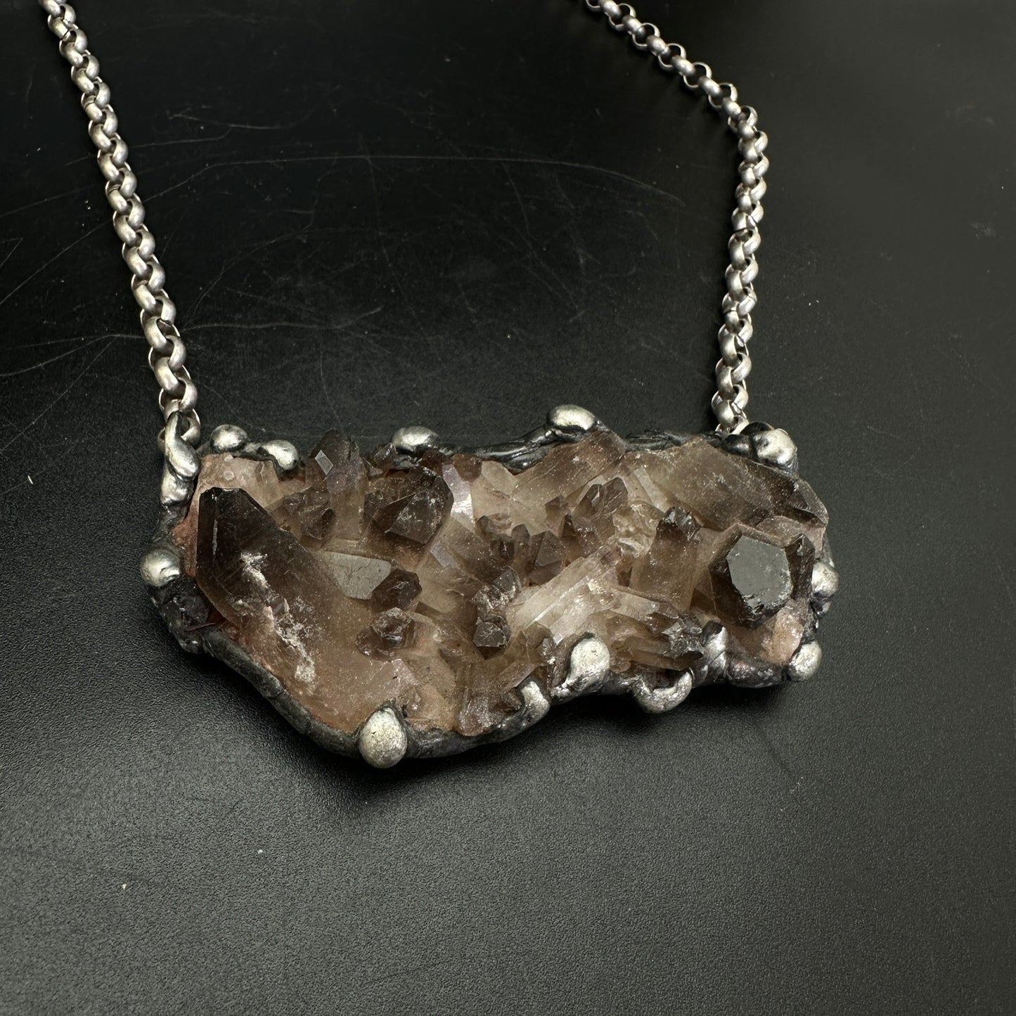 Midnight In Tucson ~ Large Smoky Quartz Cluster Crystal Necklace