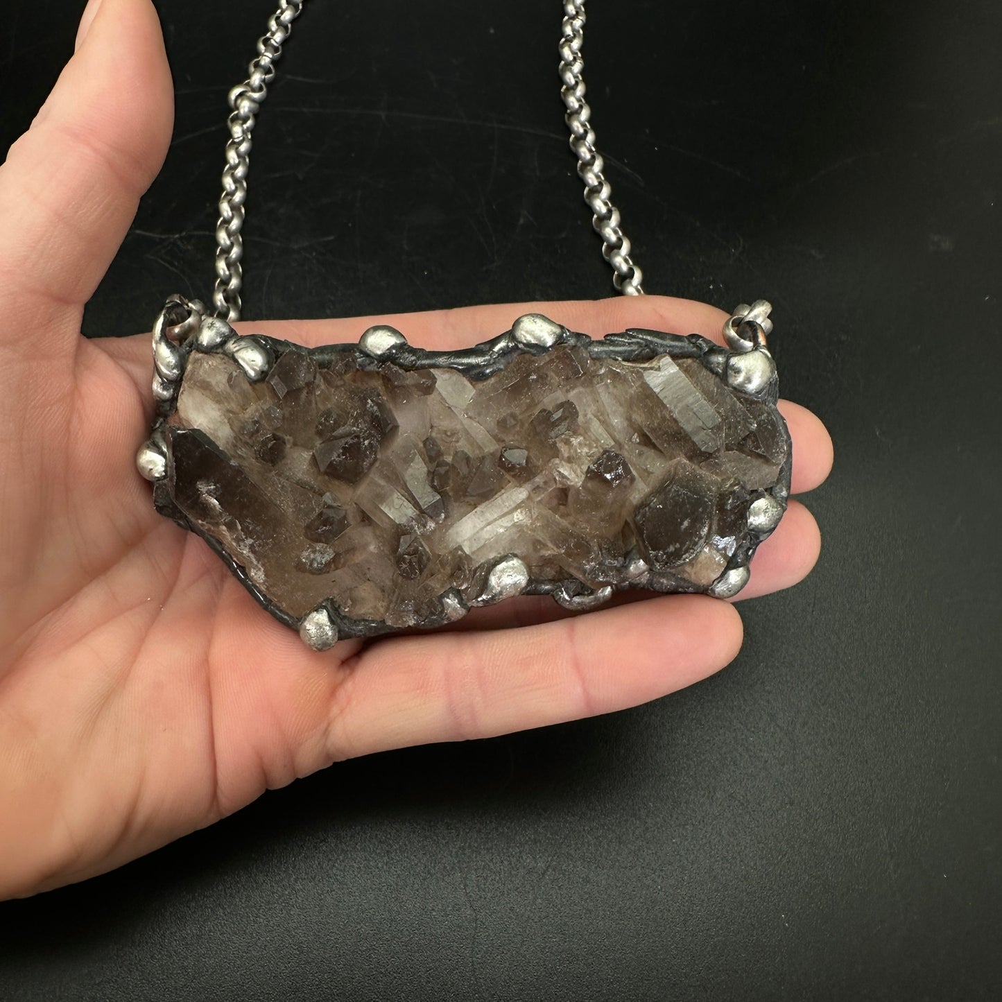 Midnight In Tucson ~ Large Smoky Quartz Cluster Crystal Necklace