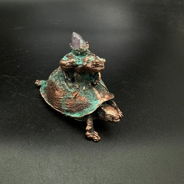 Hitch ~ Copper Electroformed Box Turtle w/ Frog