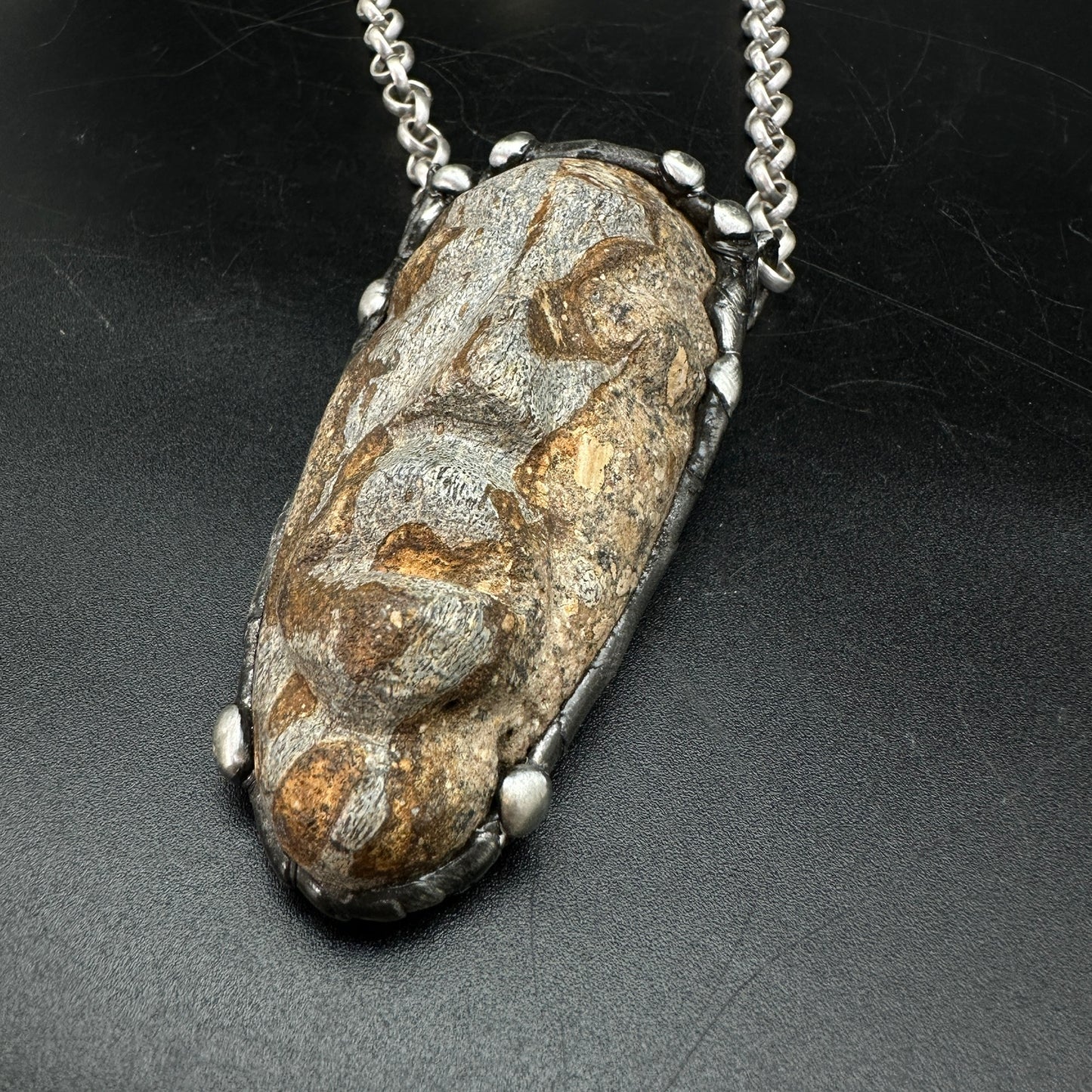 Mask  ~ Carved Fossil Dinosaur Bone Necklace