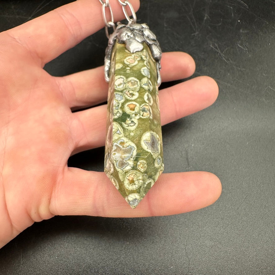 Rainforest ~ Rhyolite Jasper Tower ~ Polished Point Necklace