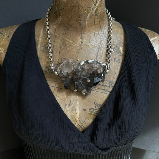 Midnight In Tucson ~ XL Smoky Quartz Cluster Necklace