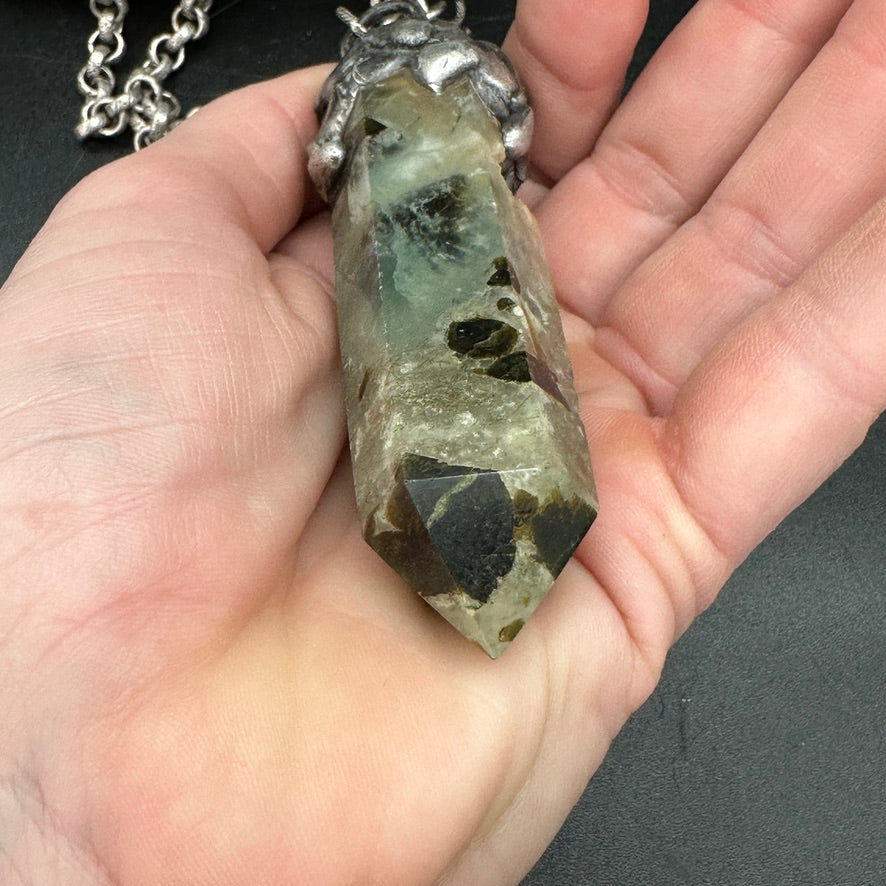 Fern ~ Prehnite Tower ~ Polished Prehnite Point Necklace