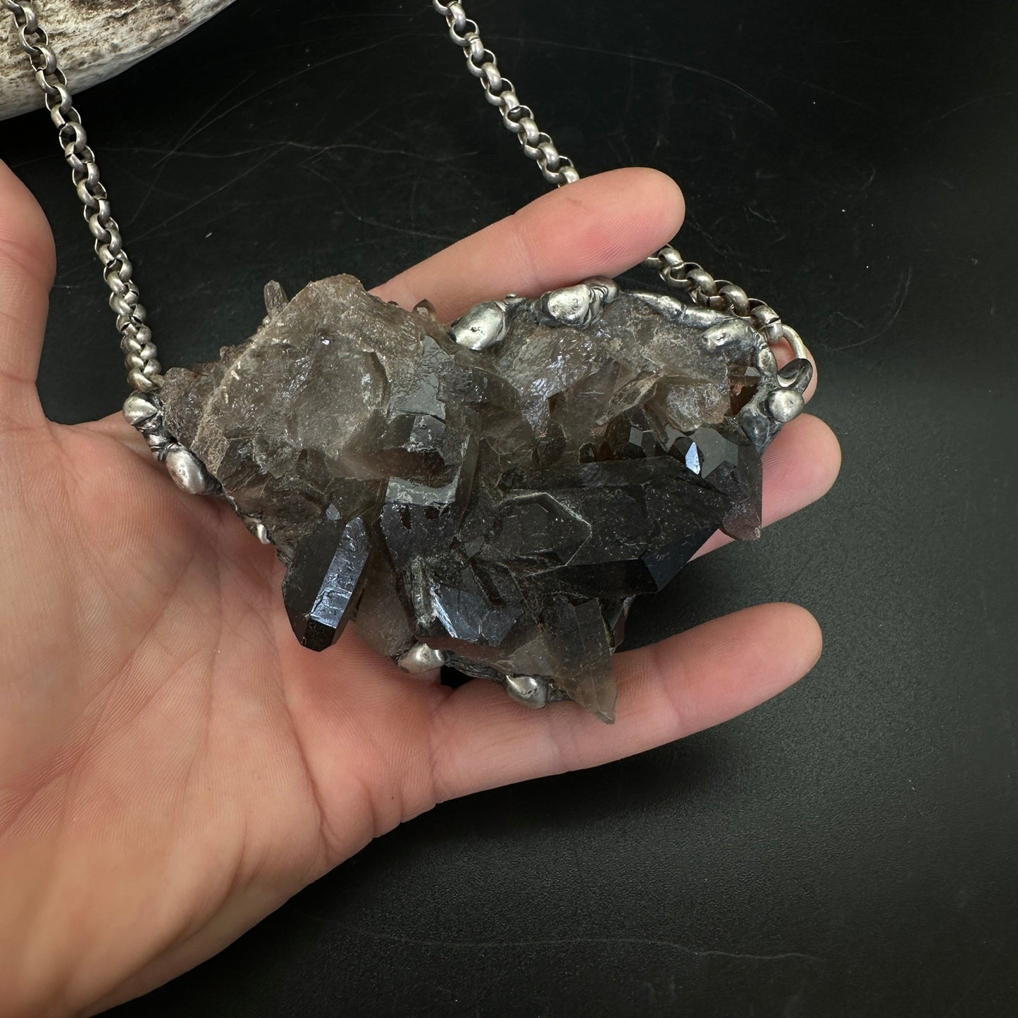 Midnight In Tucson ~ XL Smoky Quartz Cluster Necklace