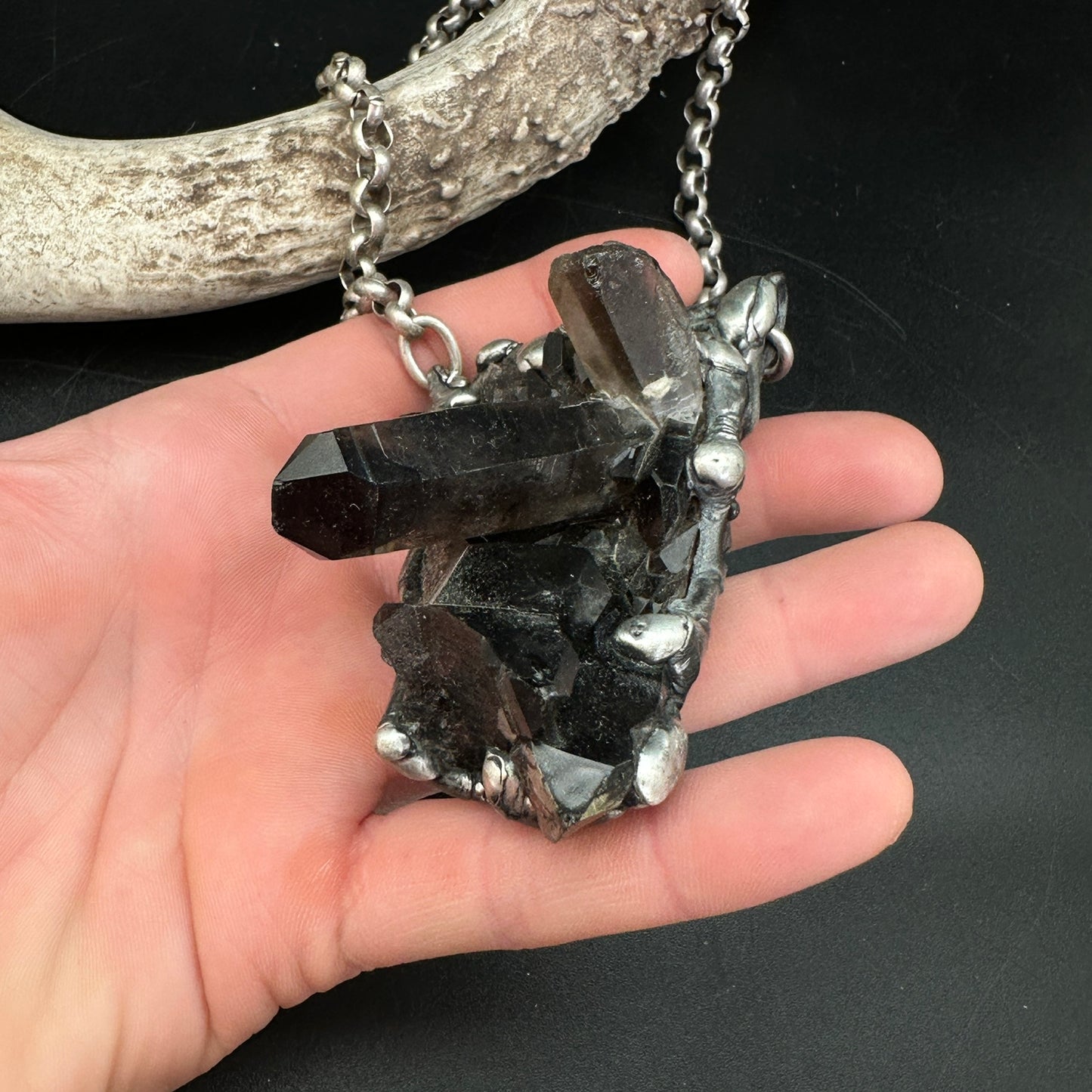 Midnight In Tucson ~ Large Smoky Quartz Cluster Necklace