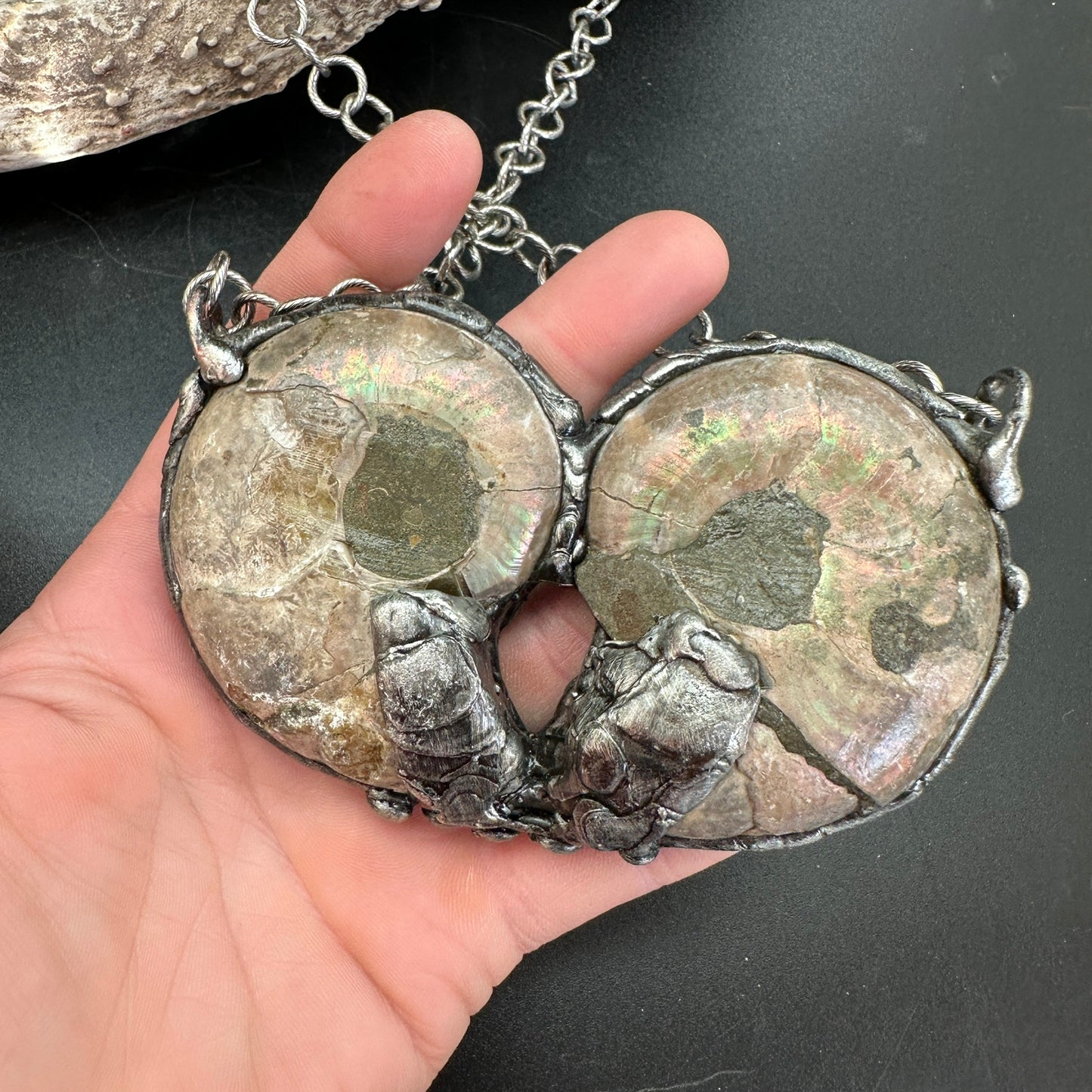 Twin Flame ~ Double Fossil Ammonite Necklace