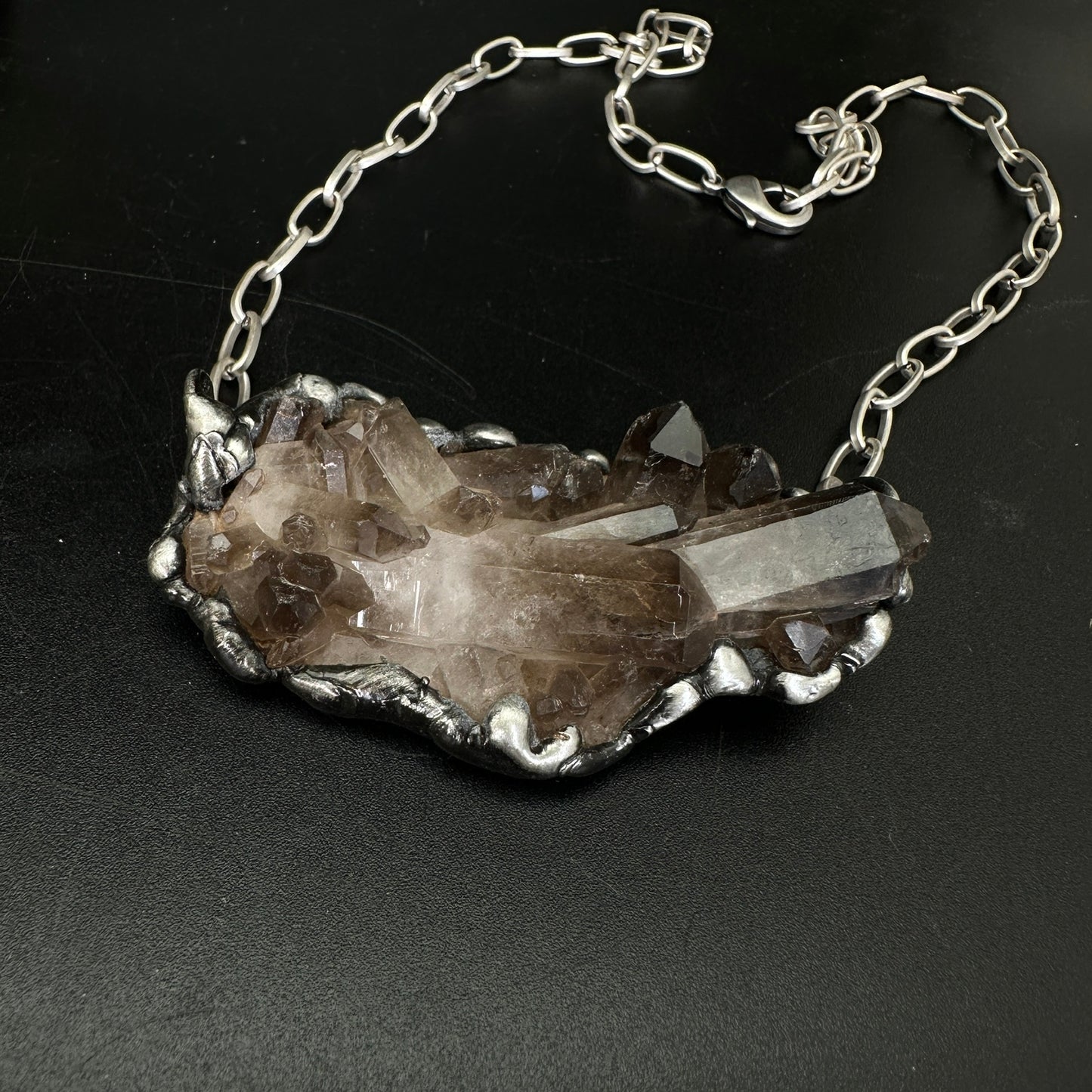 Midnight In Tucson ~ Medium Smoky Quartz Cluster Crystal Necklace