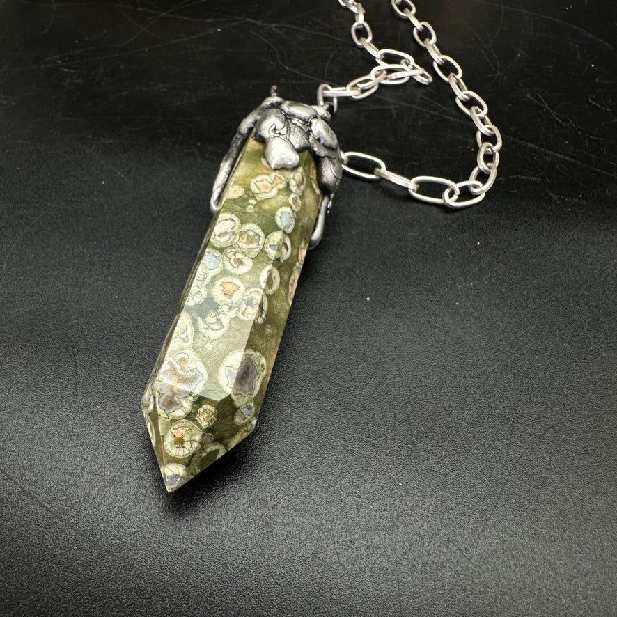 Rainforest ~ Rhyolite Jasper Tower ~ Polished Point Necklace