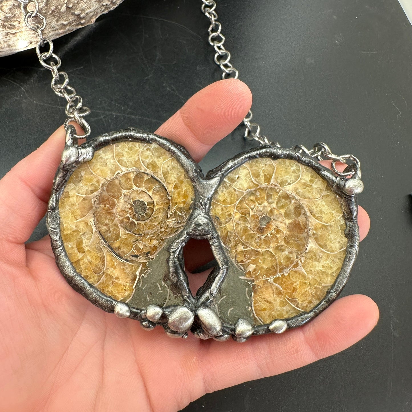 Twin Flame ~ Double Fossil Ammonite Necklace