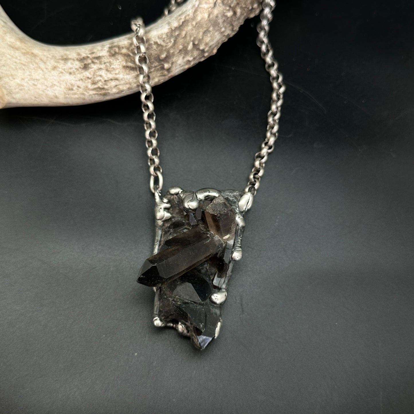 Midnight In Tucson ~ Large Smoky Quartz Cluster Necklace