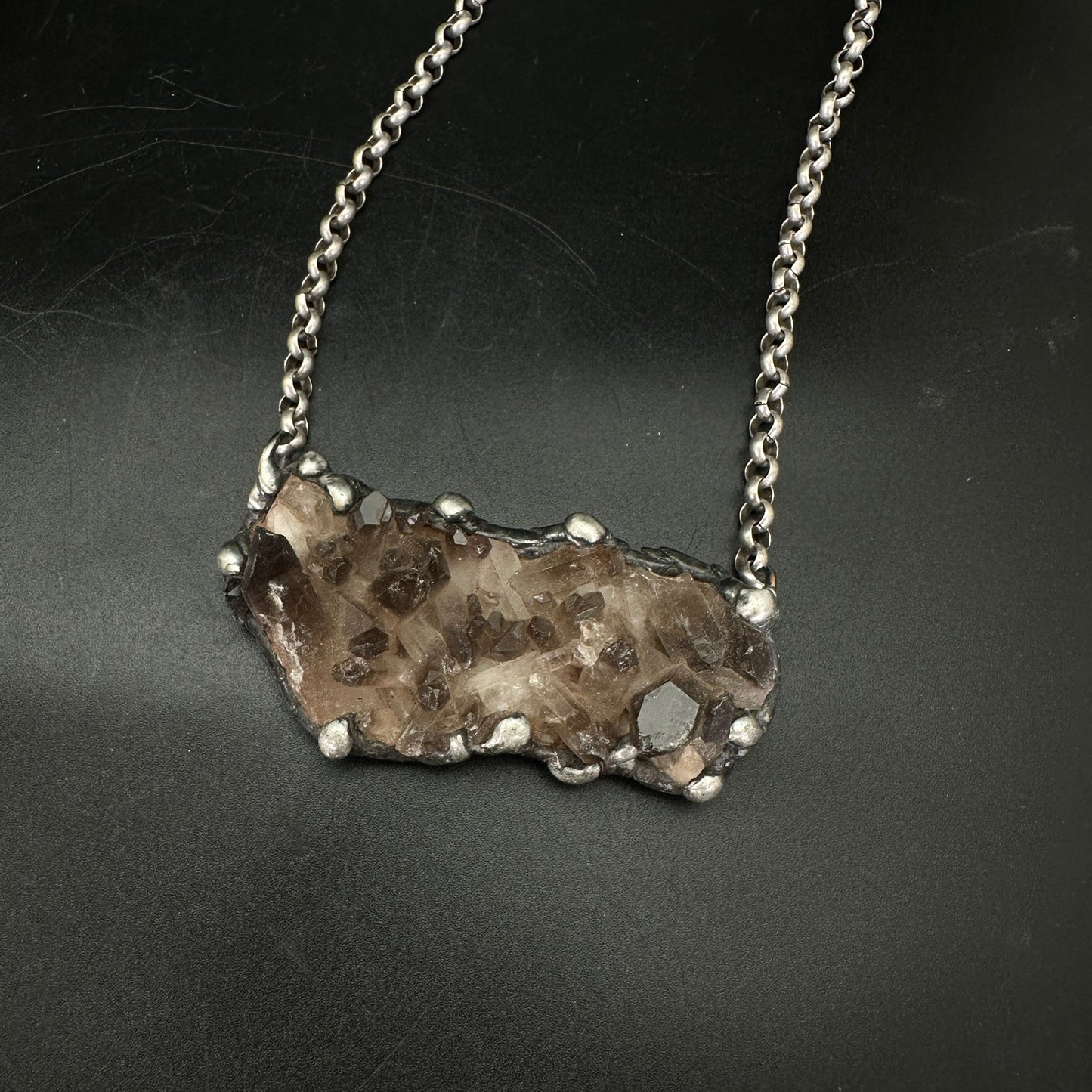 Midnight In Tucson ~ Large Smoky Quartz Cluster Crystal Necklace