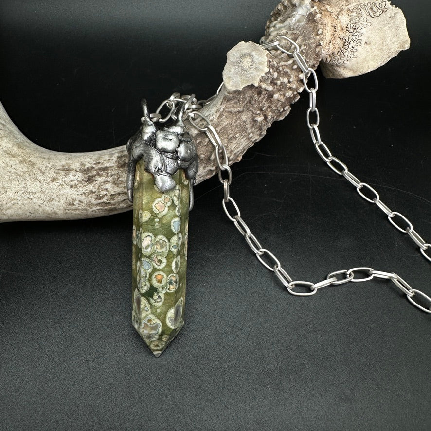 Rainforest ~ Rhyolite Jasper Tower ~ Polished Point Necklace