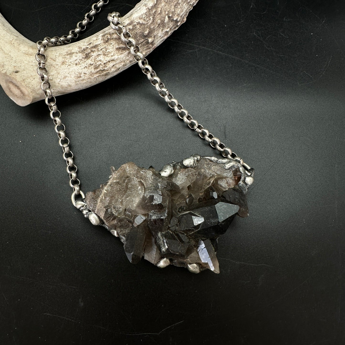 Midnight In Tucson ~ XL Smoky Quartz Cluster Necklace