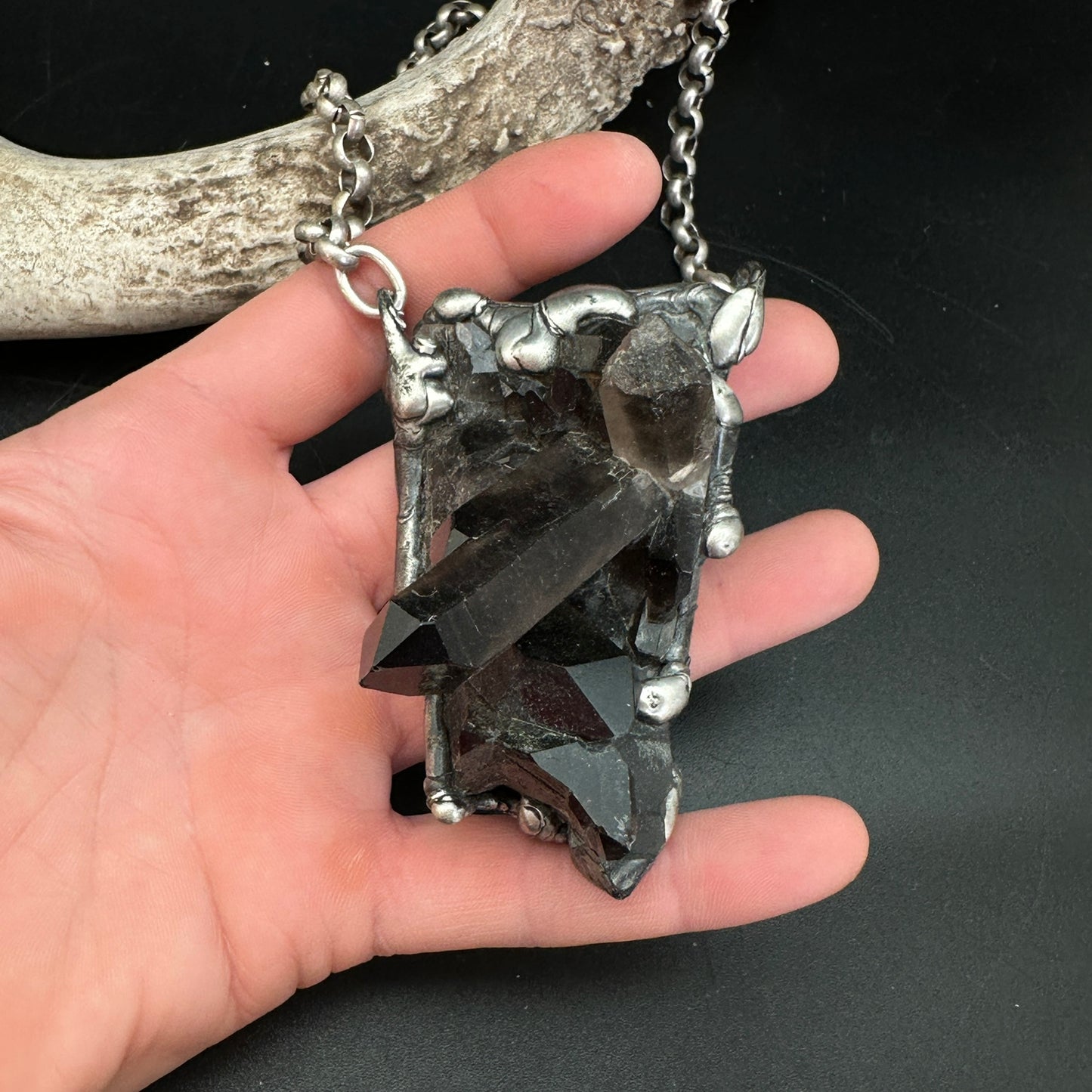 Midnight In Tucson ~ Large Smoky Quartz Cluster Necklace