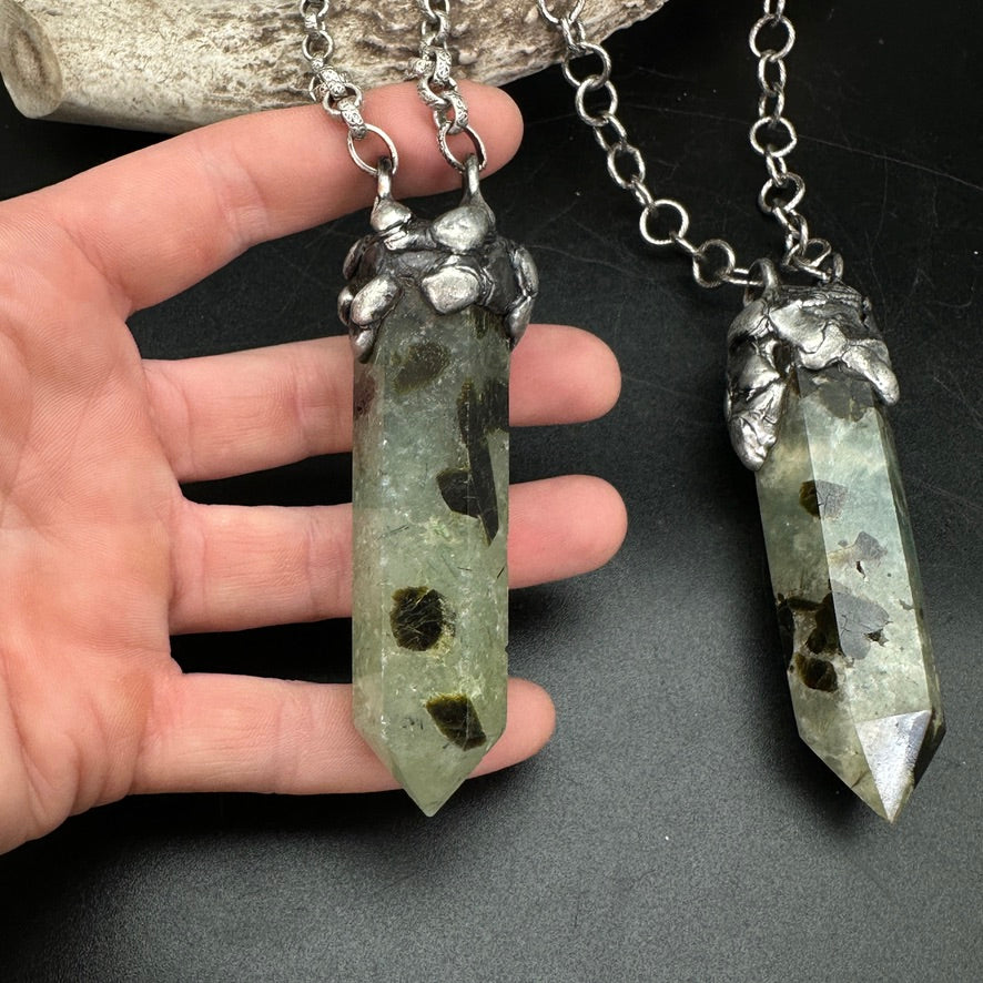 Fern ~ Prehnite Tower ~ Polished Prehnite Point Necklace