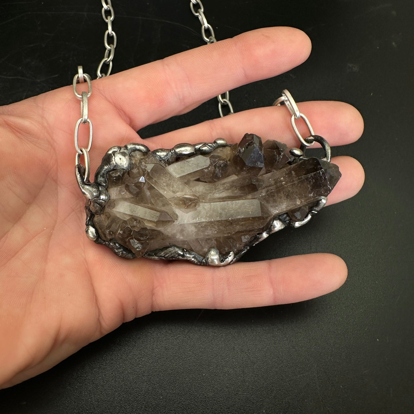 Midnight In Tucson ~ Medium Smoky Quartz Cluster Crystal Necklace