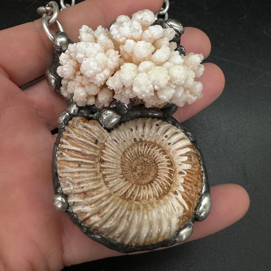 Oceanic ~ Fossil Ammonite & Calcium Stalactite Necklace