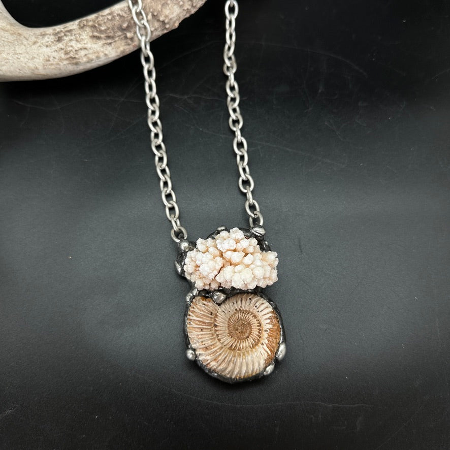 Oceanic ~ Fossil Ammonite & Calcium Stalactite Necklace