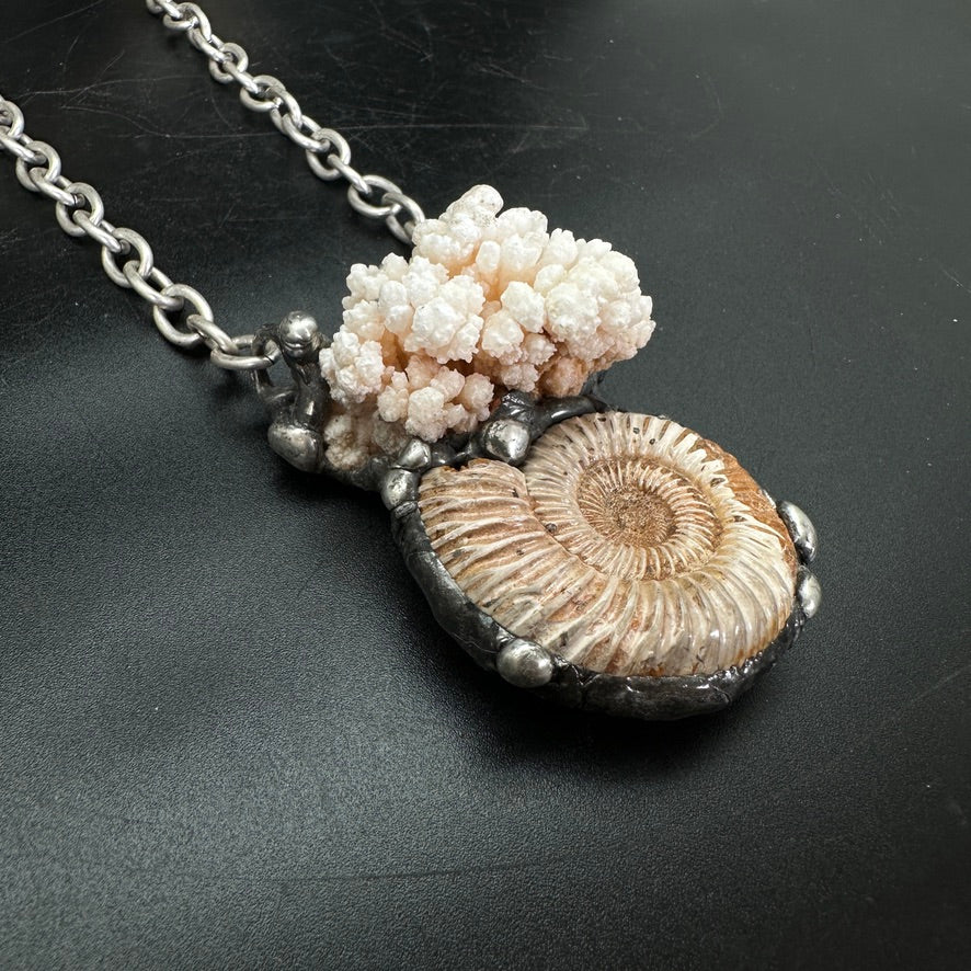 Oceanic ~ Fossil Ammonite & Calcium Stalactite Necklace