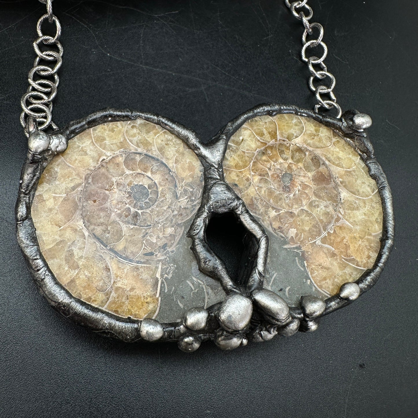 Twin Flame ~ Double Fossil Ammonite Necklace