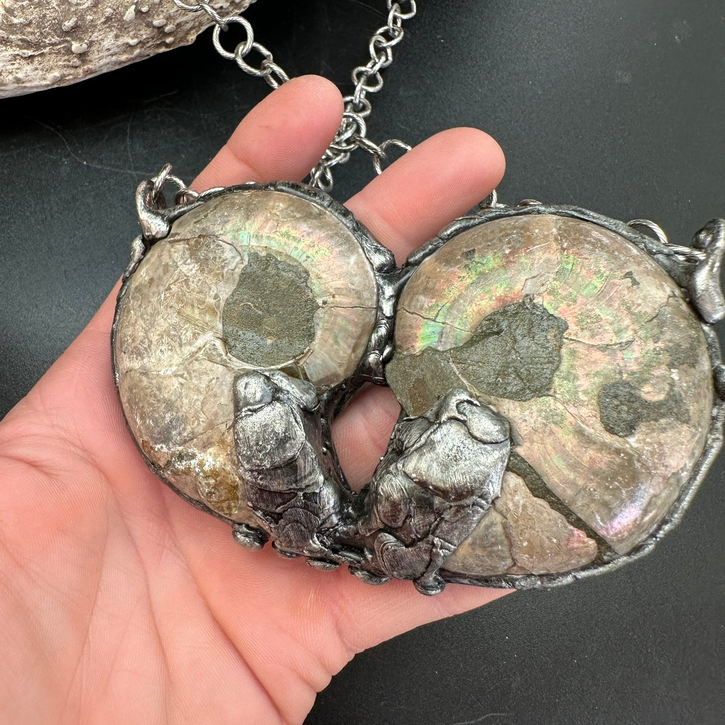 Twin Flame ~ Double Fossil Ammonite Necklace