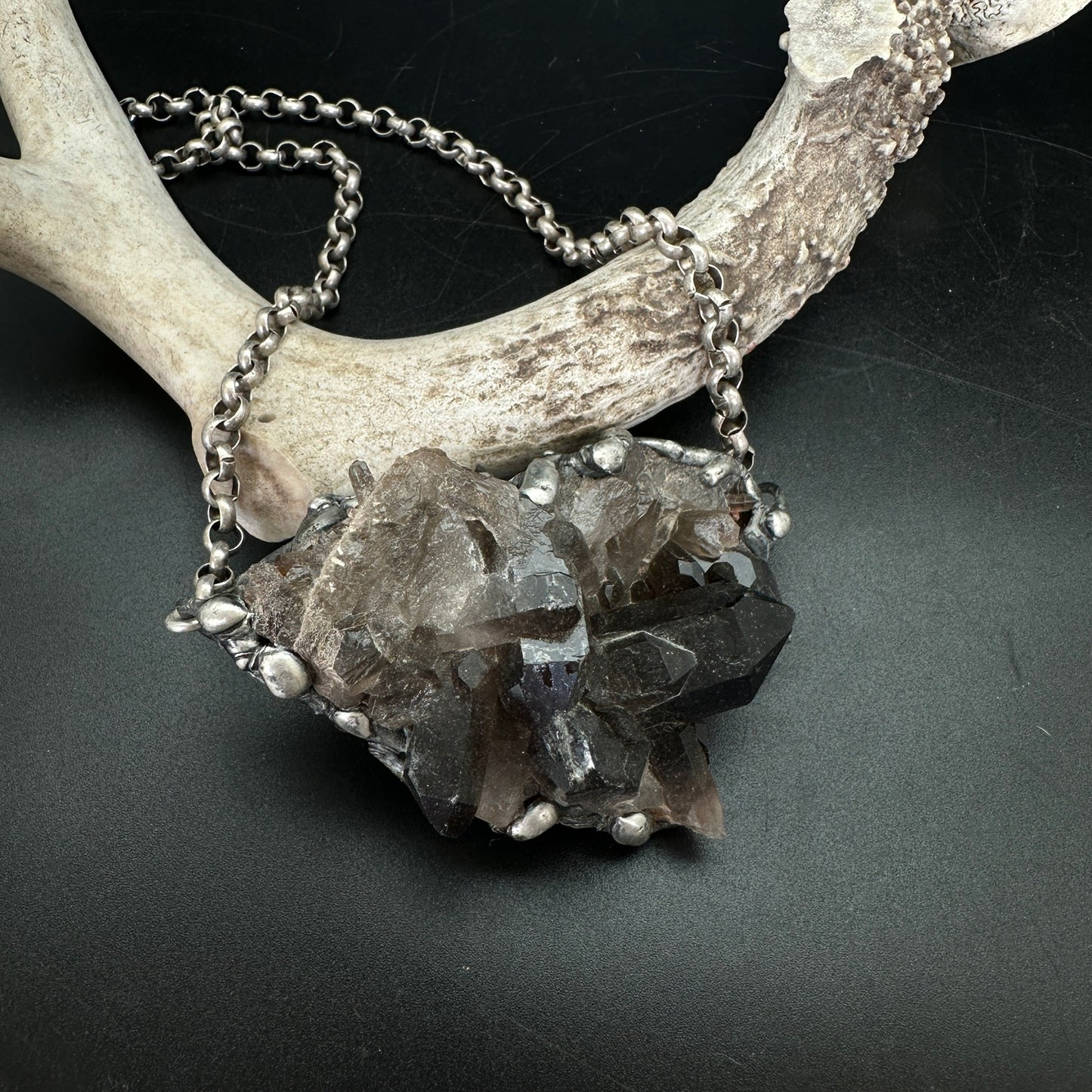 Midnight In Tucson ~ XL Smoky Quartz Cluster Necklace