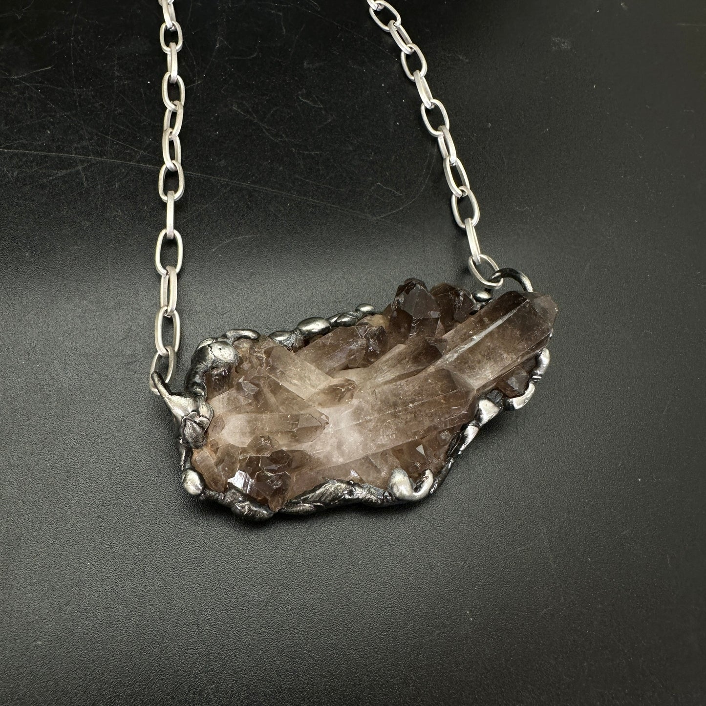 Midnight In Tucson ~ Medium Smoky Quartz Cluster Crystal Necklace