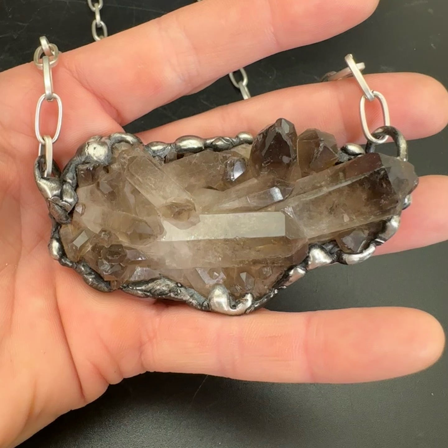 Midnight In Tucson ~ Medium Smoky Quartz Cluster Crystal Necklace