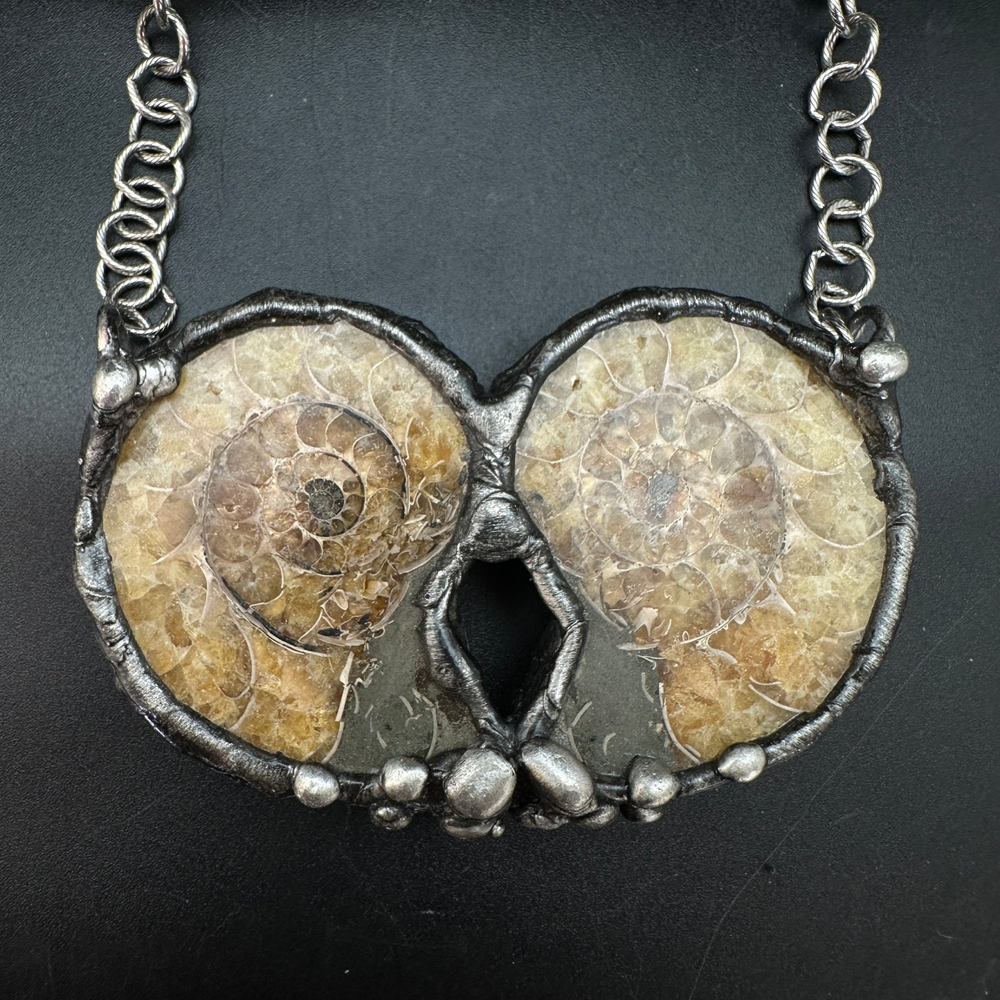 Twin Flame ~ Double Fossil Ammonite Necklace