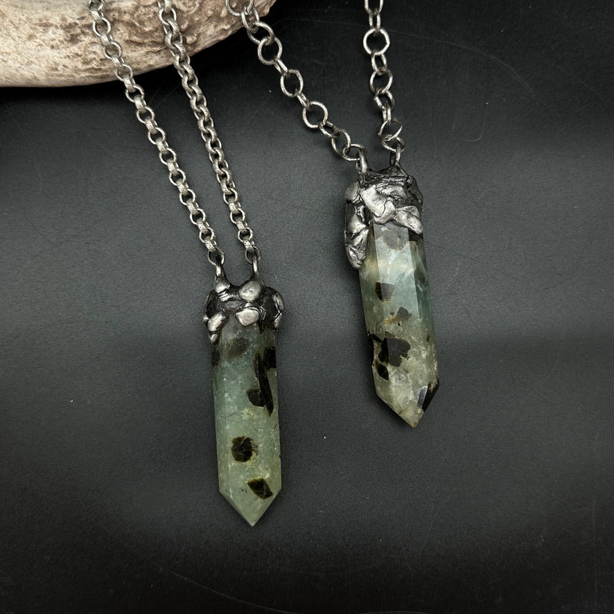 Fern ~ Prehnite Tower ~ Polished Prehnite Point Necklace