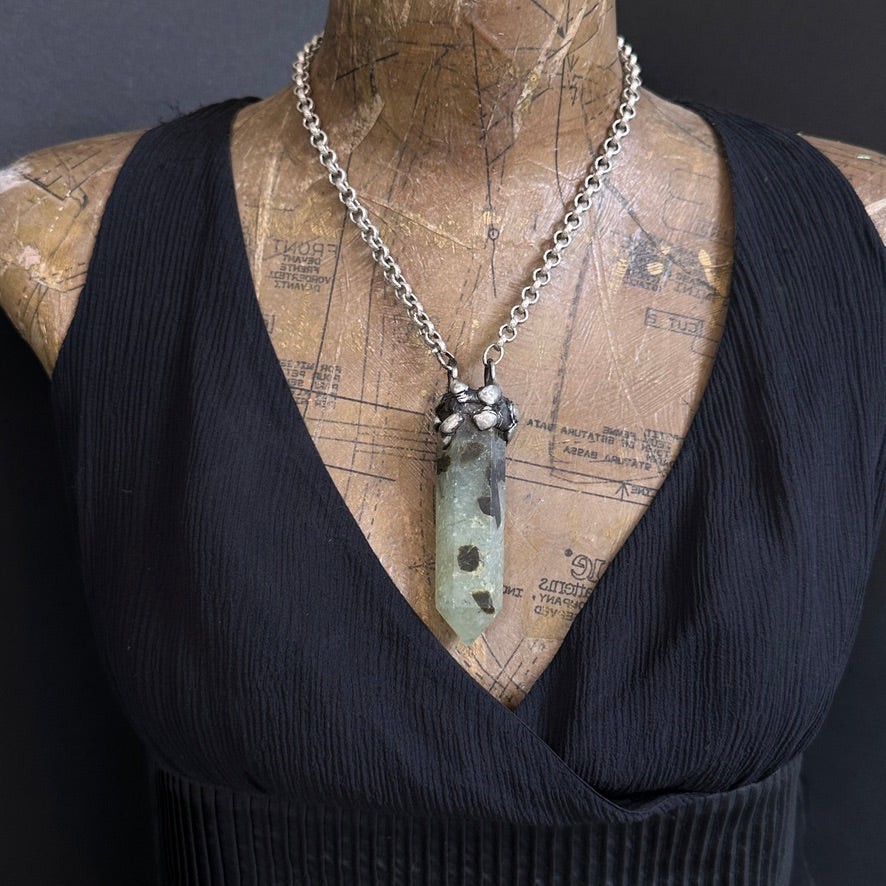 Fern ~ Prehnite Tower ~ Polished Prehnite Point Necklace