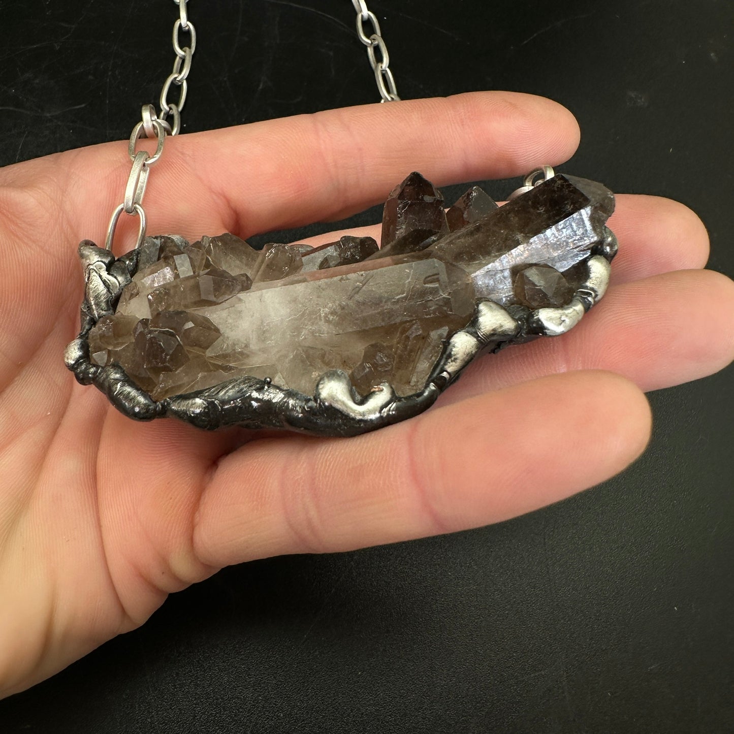 Midnight In Tucson ~ Medium Smoky Quartz Cluster Crystal Necklace