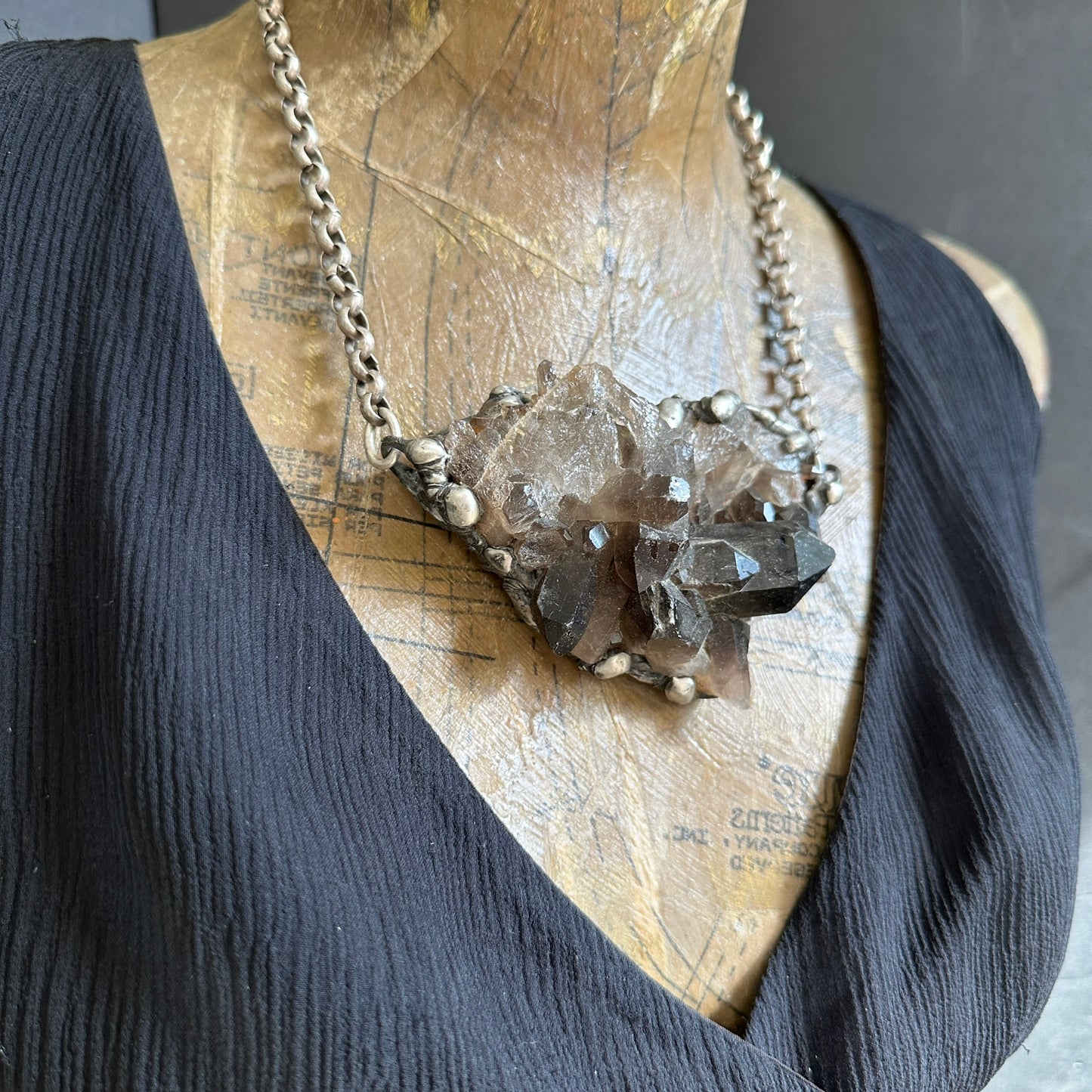 Midnight In Tucson ~ XL Smoky Quartz Cluster Necklace