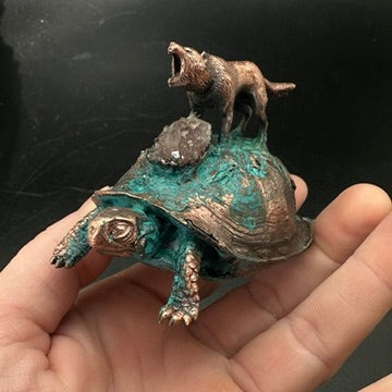 Howl ~ Copper Electroformed Turtle & Wolf