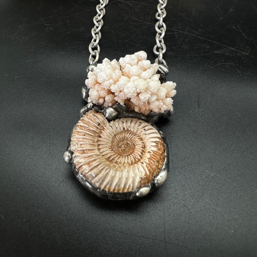 Oceanic ~ Fossil Ammonite & Calcium Stalactite Necklace