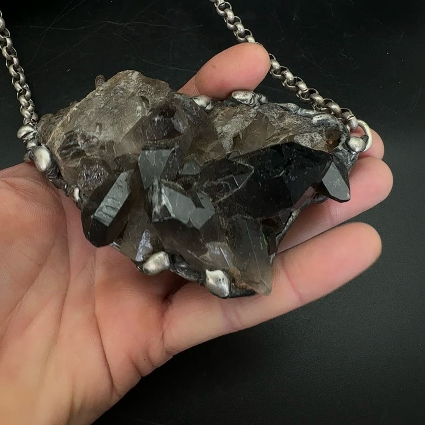 Midnight In Tucson ~ XL Smoky Quartz Cluster Necklace