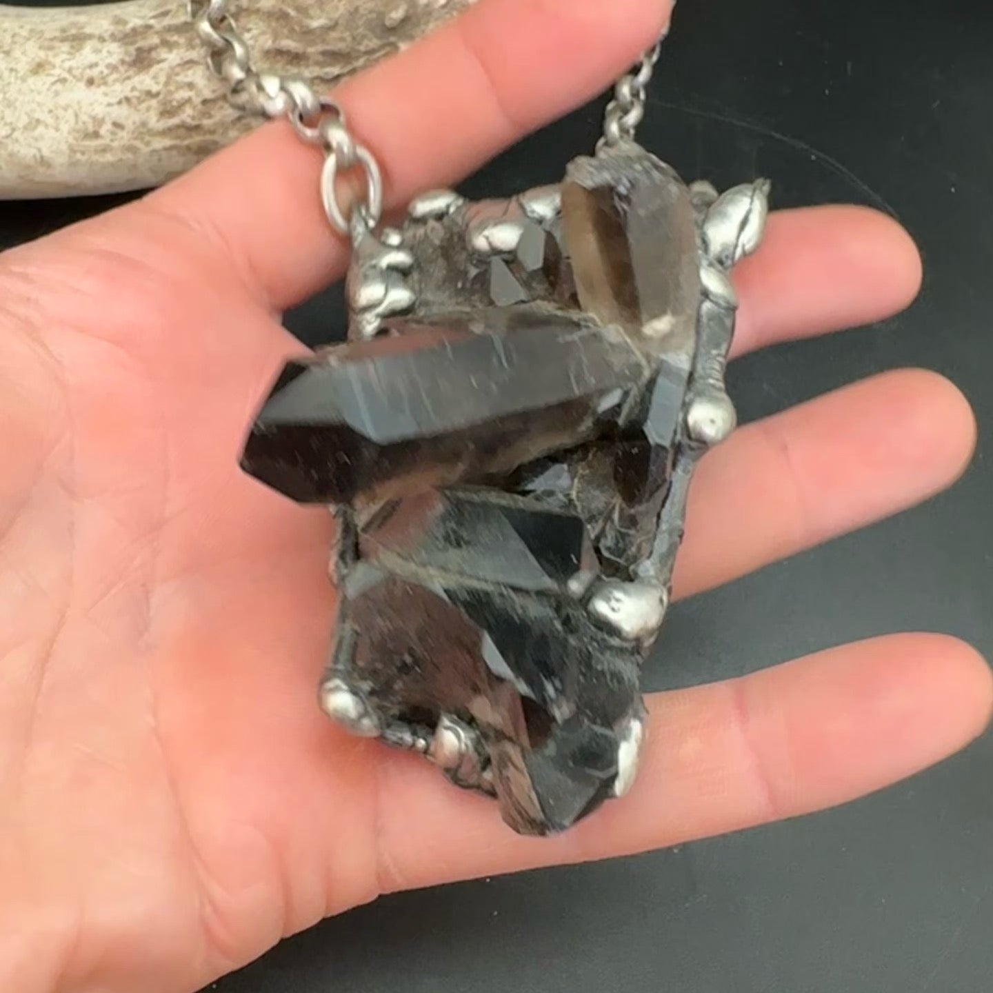 Midnight In Tucson ~ Large Smoky Quartz Cluster Necklace