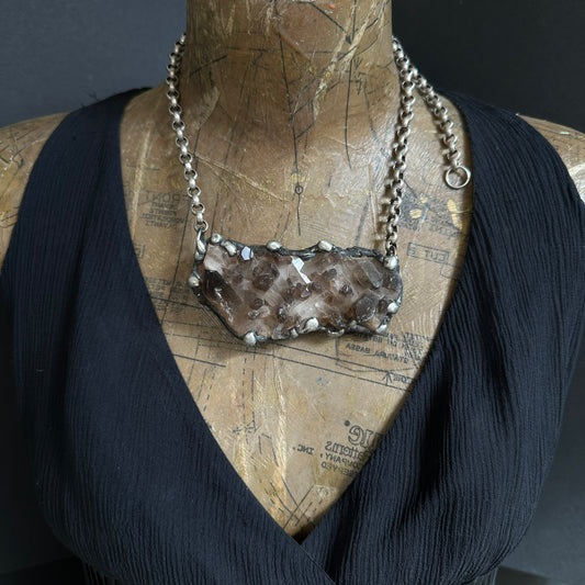 Midnight In Tucson ~ Large Smoky Quartz Cluster Crystal Necklace