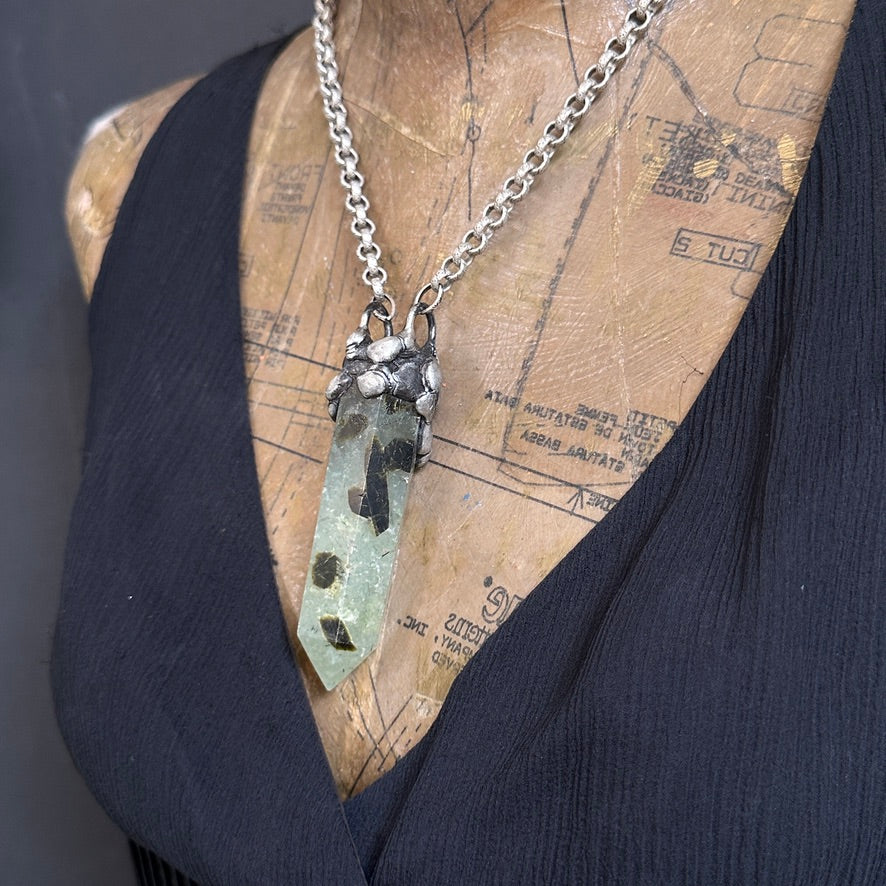 Fern ~ Prehnite Tower ~ Polished Prehnite Point Necklace