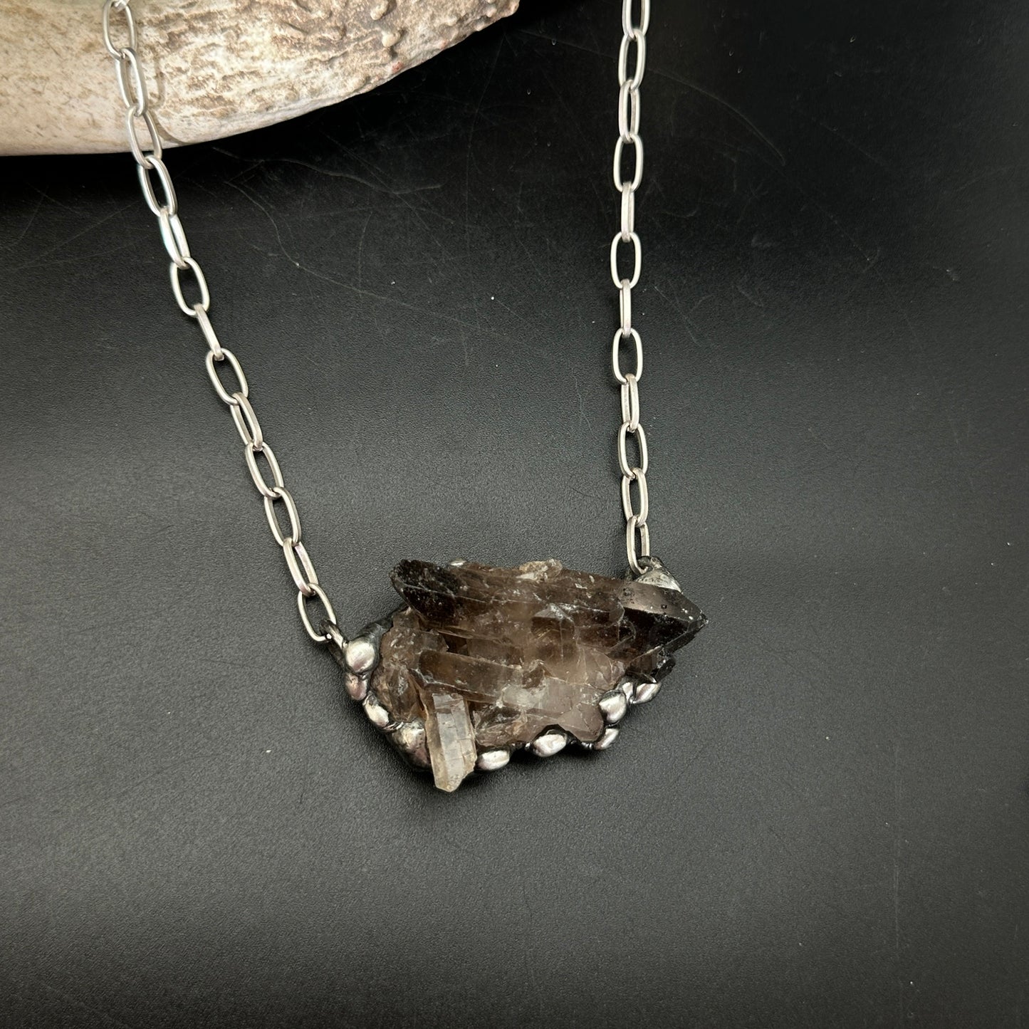 Midnight In Tucson ~ Medium Smoky Quartz Cluster Crystal Necklace