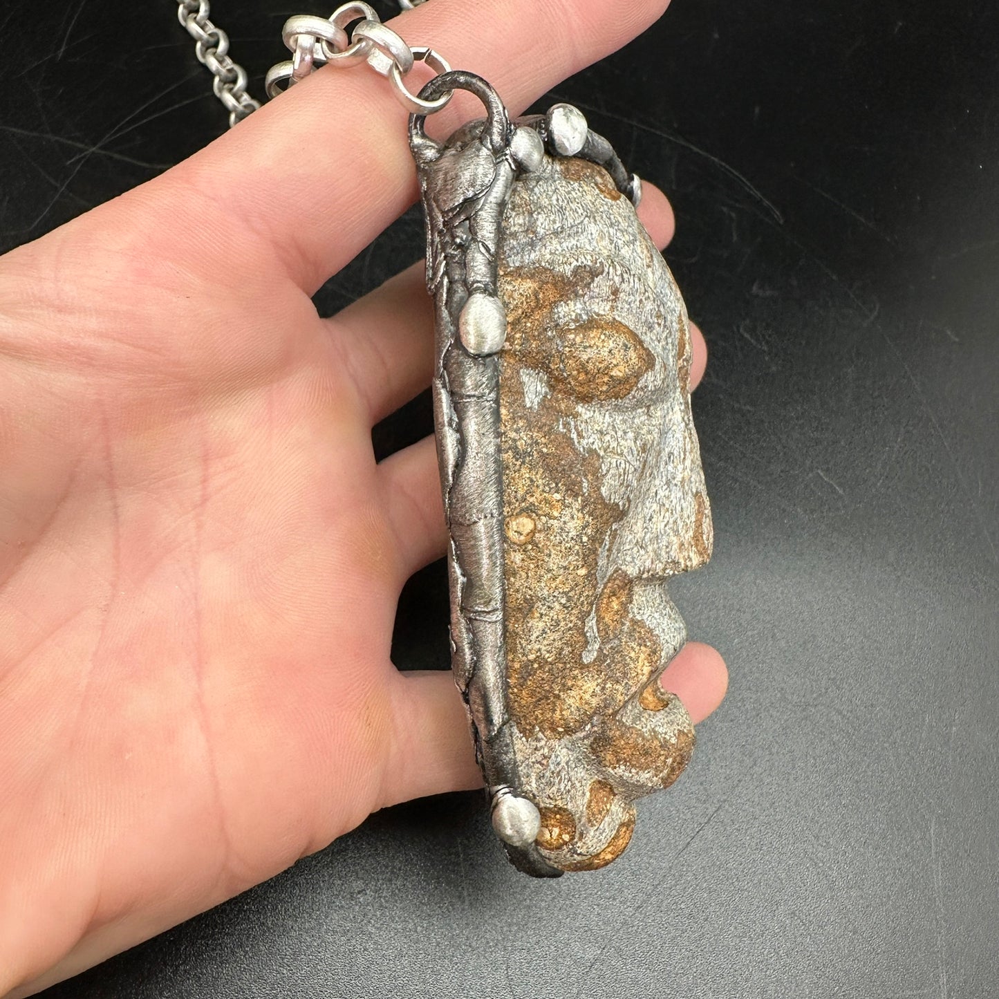 Mask  ~ Carved Fossil Dinosaur Bone Necklace