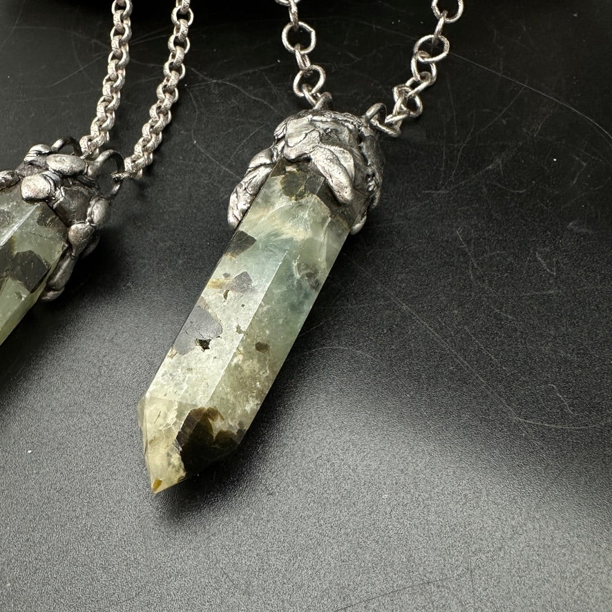 Fern ~ Prehnite Tower ~ Polished Prehnite Point Necklace