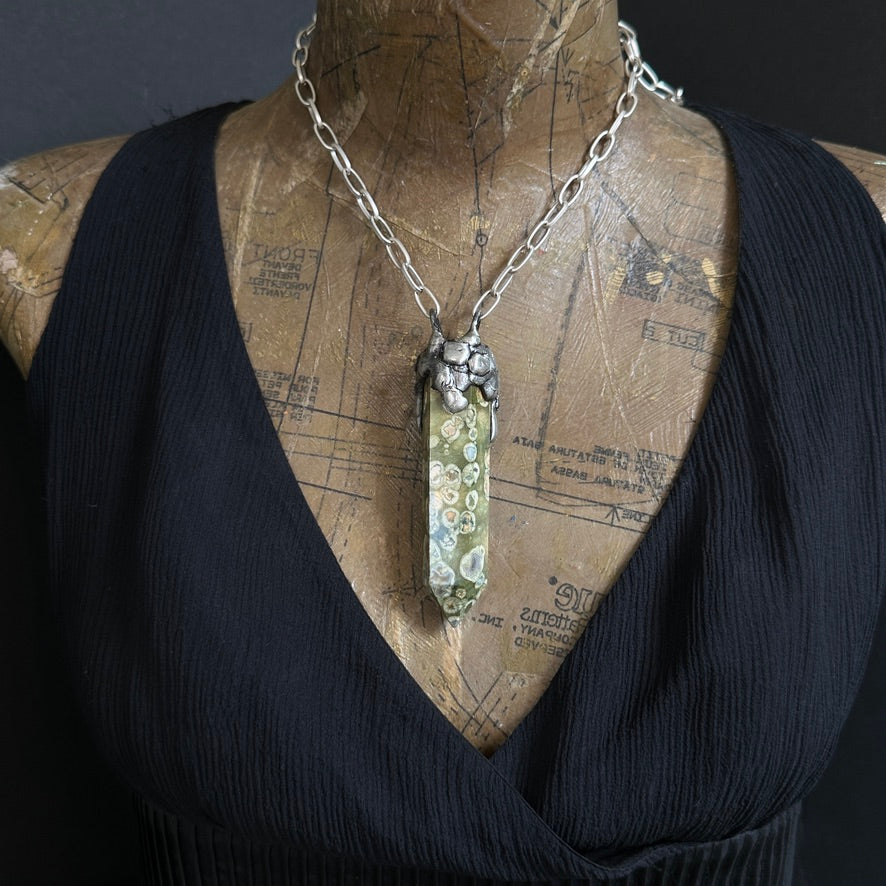 Rainforest ~ Rhyolite Jasper Tower ~ Polished Point Necklace