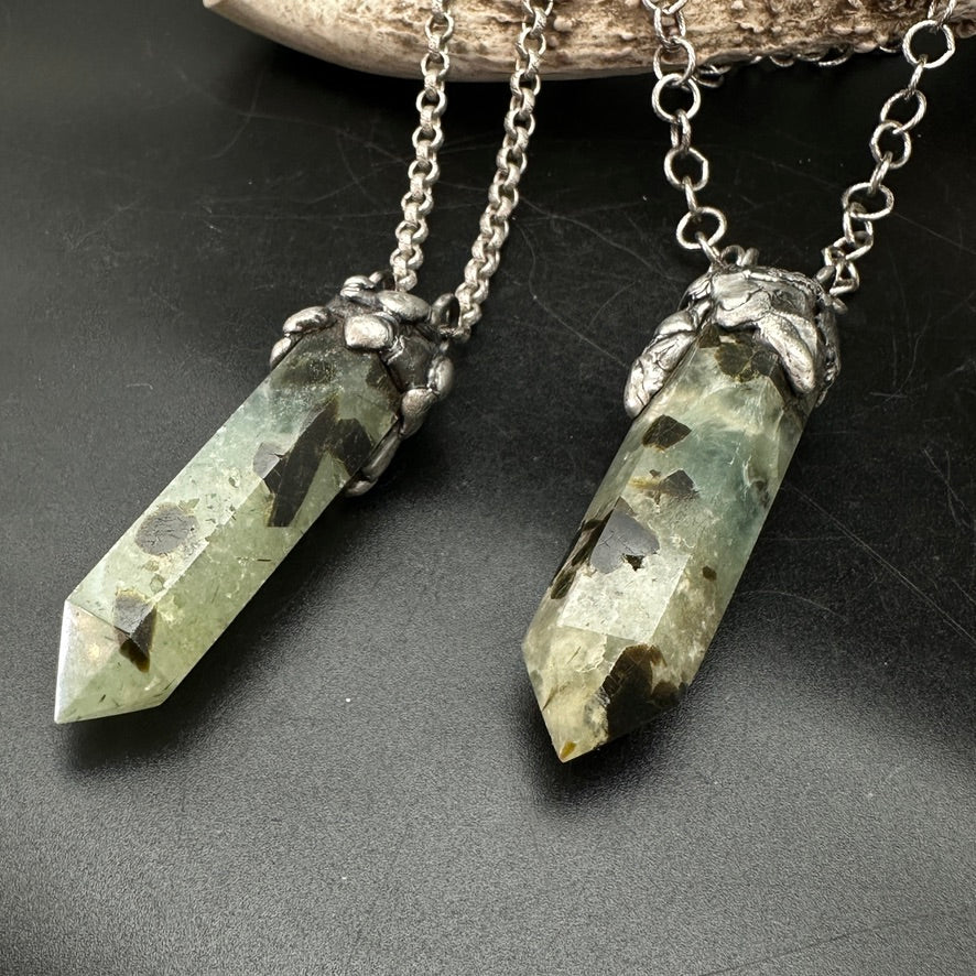 Fern ~ Prehnite Tower ~ Polished Prehnite Point Necklace