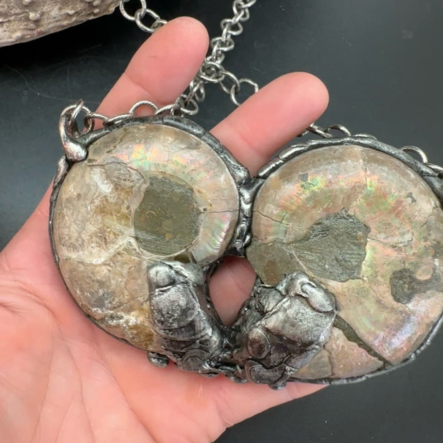 Twin Flame ~ Double Fossil Ammonite Necklace