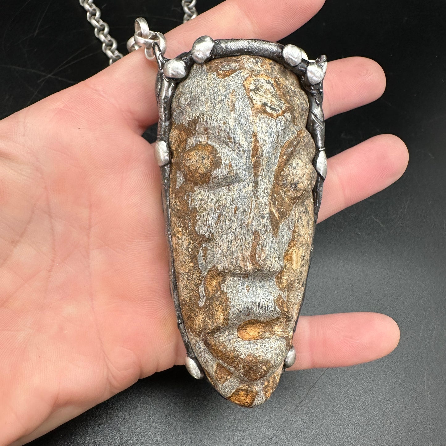 Mask  ~ Carved Fossil Dinosaur Bone Necklace