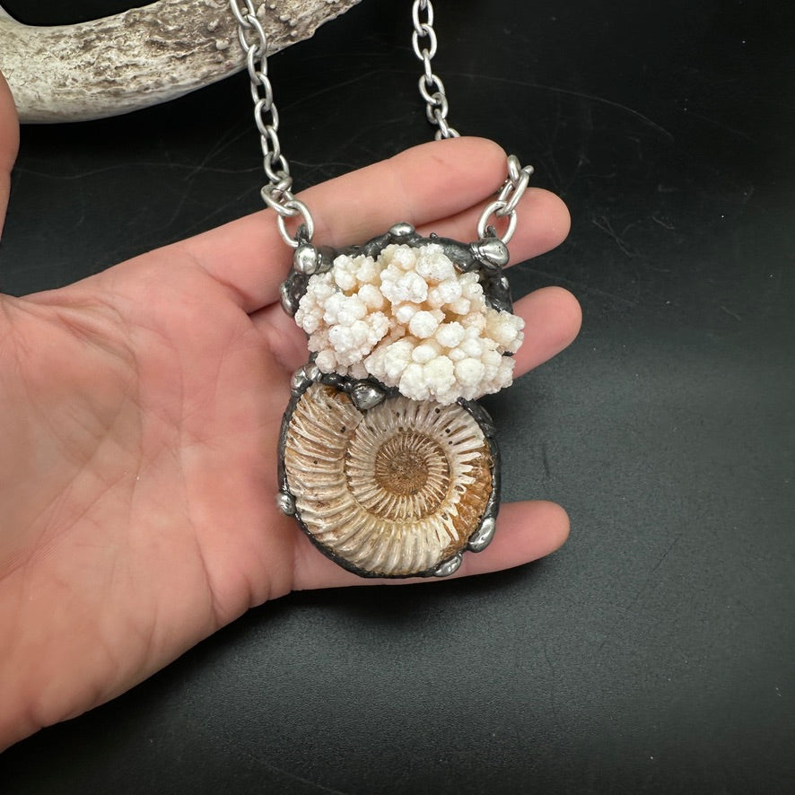 Oceanic ~ Fossil Ammonite & Calcium Stalactite Necklace