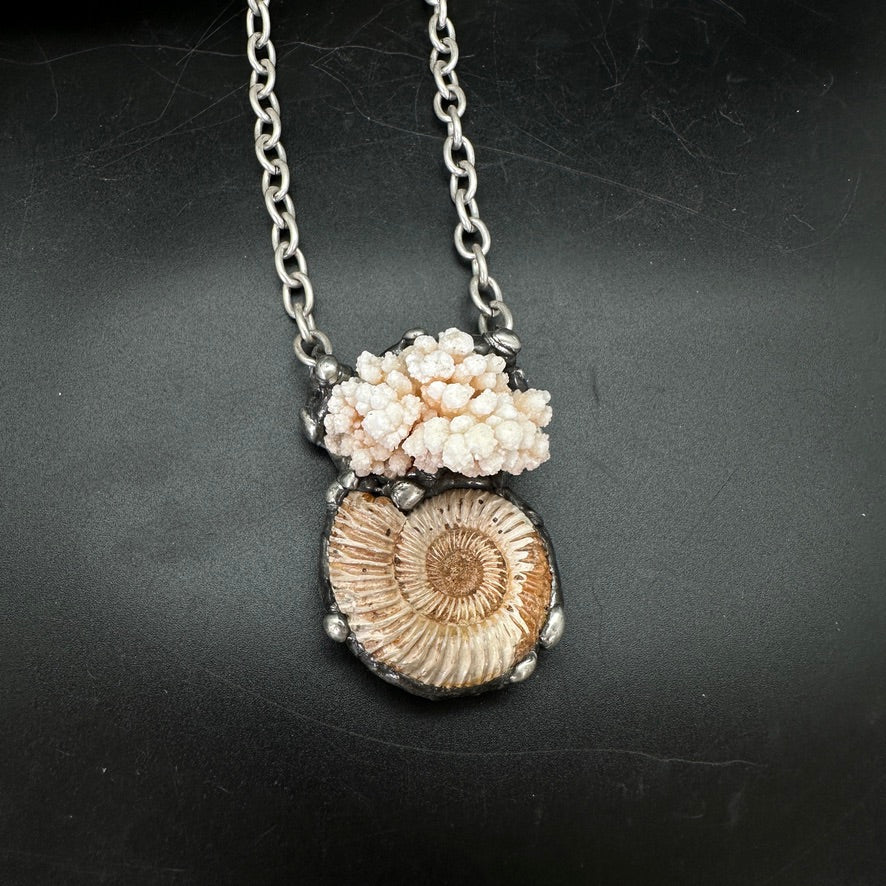 Oceanic ~ Fossil Ammonite & Calcium Stalactite Necklace