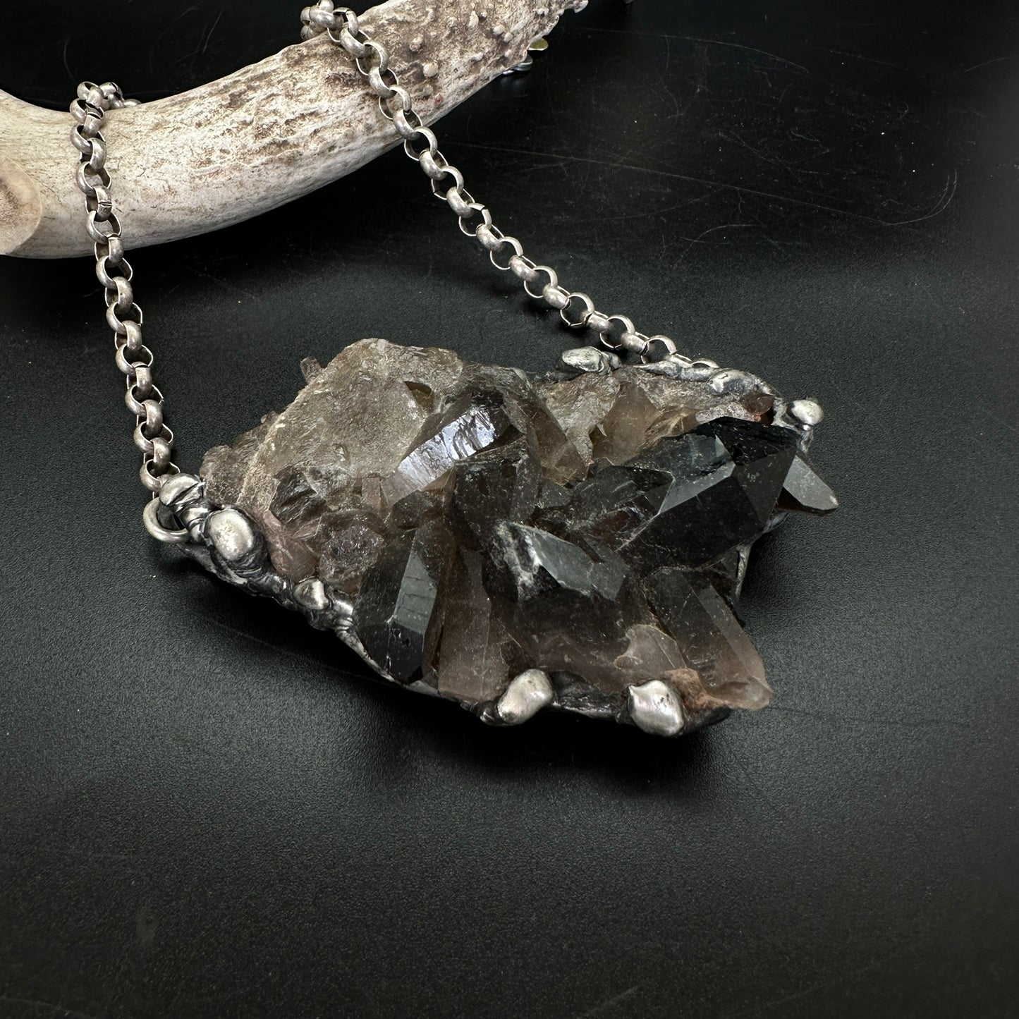 Midnight In Tucson ~ XL Smoky Quartz Cluster Necklace